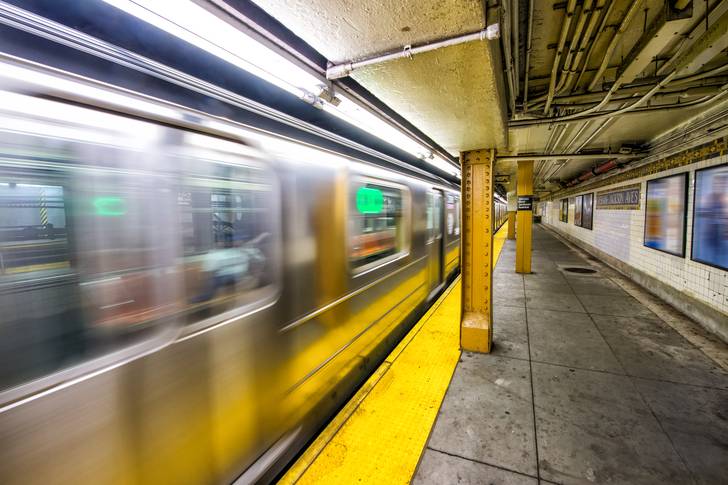 Speeding new york city subway train